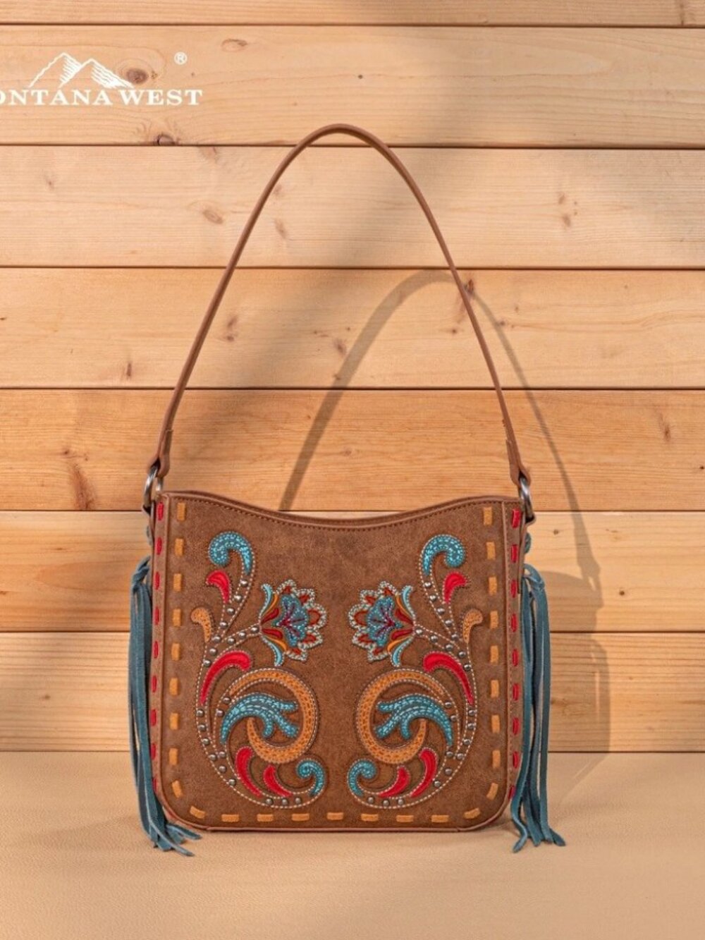 Montana West Brown Embroidered Hobo Bag Western Cowgirl Handbag
